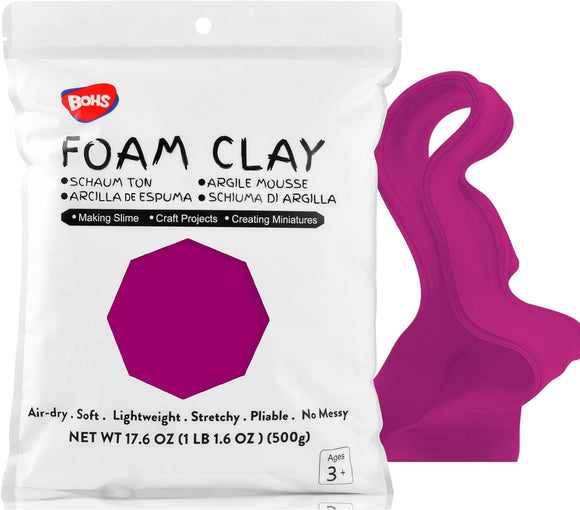 BOHS Dark Magenta Modeling Foam Clay - Squishy,Soft, Air Dry -for School Project,Cosplay,Fake Bake, Slime Supplies-1.1 Lbs/ 500 Grams