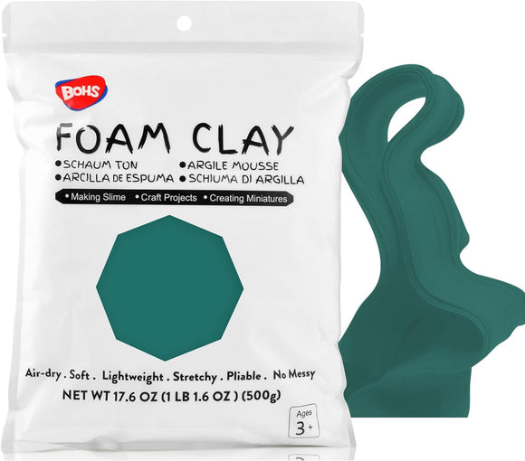 BOHS Teal Modeling Foam Clay - Squishy,Soft, Air Dry -for School Project,Cosplay,Fake Bake, Slime Supplies-1.1 Lbs/ 500 Grams