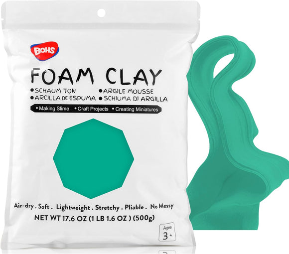 BOHS Dark Turquoise (Bluish-Green) Modeling Foam Clay - Squishy,Soft, Air Dry -for School Project,Cosplay,Fake Bake, Slime Supplies-1.1 Lbs/ 500 Grams