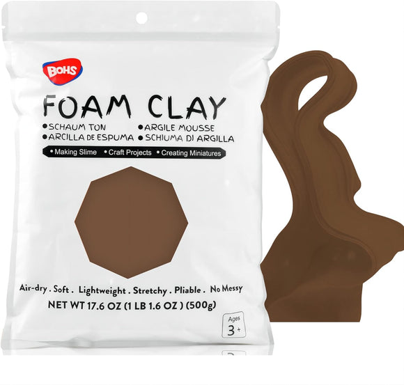 BOHS Brown Modeling Foam Clay - Squishy,Soft, Air Dry -for School Project,Cosplay,Fake Bake, Slime Supplies-1.1 Lbs/ 500 Grams