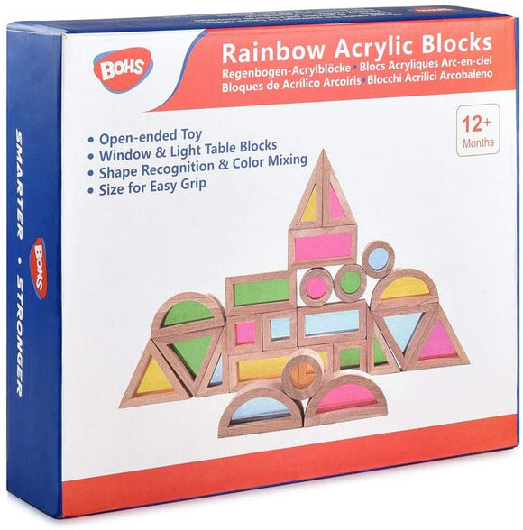 Rainbow Sensory Blocks (24 pcs) - Wooden Toys for Toddlers- Play on Light Table/Sunny Window