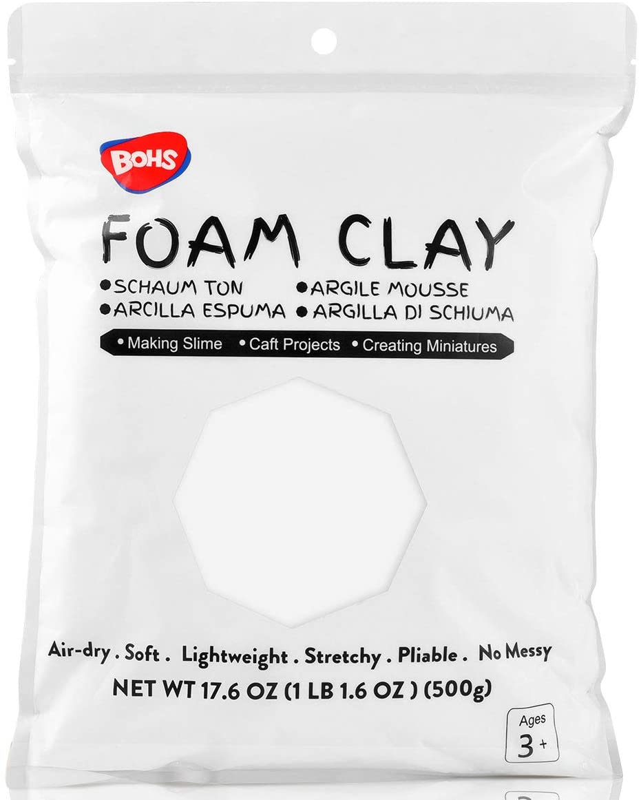 BOHS White Modeling Foam Clay - Squishy Soft Air Dry -For School Project Cosplay Fake Bake Slime Supplies-1.1 lbs/ 500 Grams