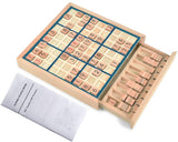 BOHS Wooden Sudoku Board Game with Drawer - with Book of 100 Sudoku Puzzles - Math Brain Teaser Desktop Toys
