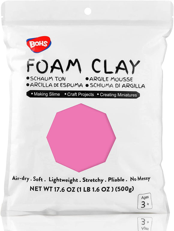 BOHS Pink Modeling Foam Clay, Soft Air Dry, for School Project, Butter Slime, Fake Bake - 1.1 Lbs/17.6 OZ, Age 3 Years & up