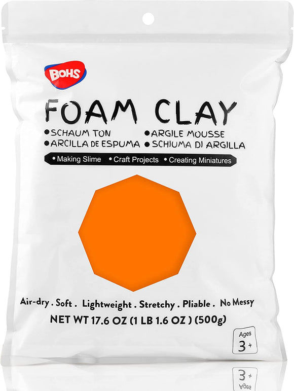 BOHS Orange Modeling Foam Clay - Squishy,Soft, Air Dry -for School Project,Cosplay,Fake Bake, Slime Supplies-1.1 Lbs/ 500 Grams