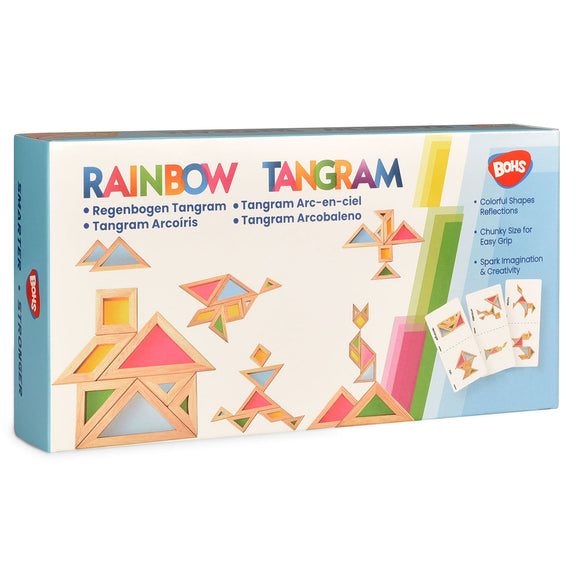 Rainbow Tangram with Activity Cards -  Chunky Size Puzzle - Toddler Kids Light Table / Window Toys