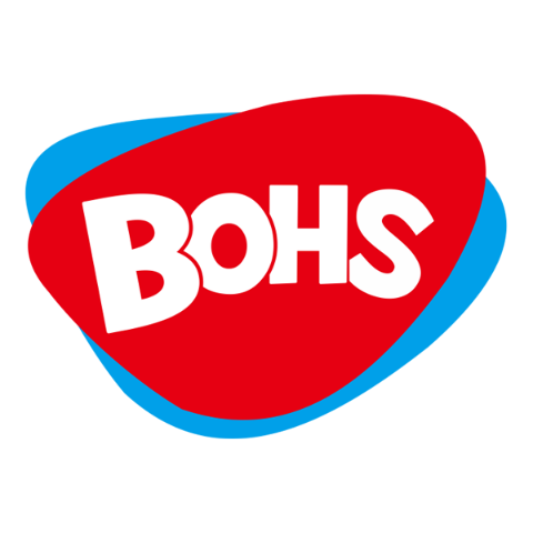 Logo with 'BOHS' text on a red and blue background