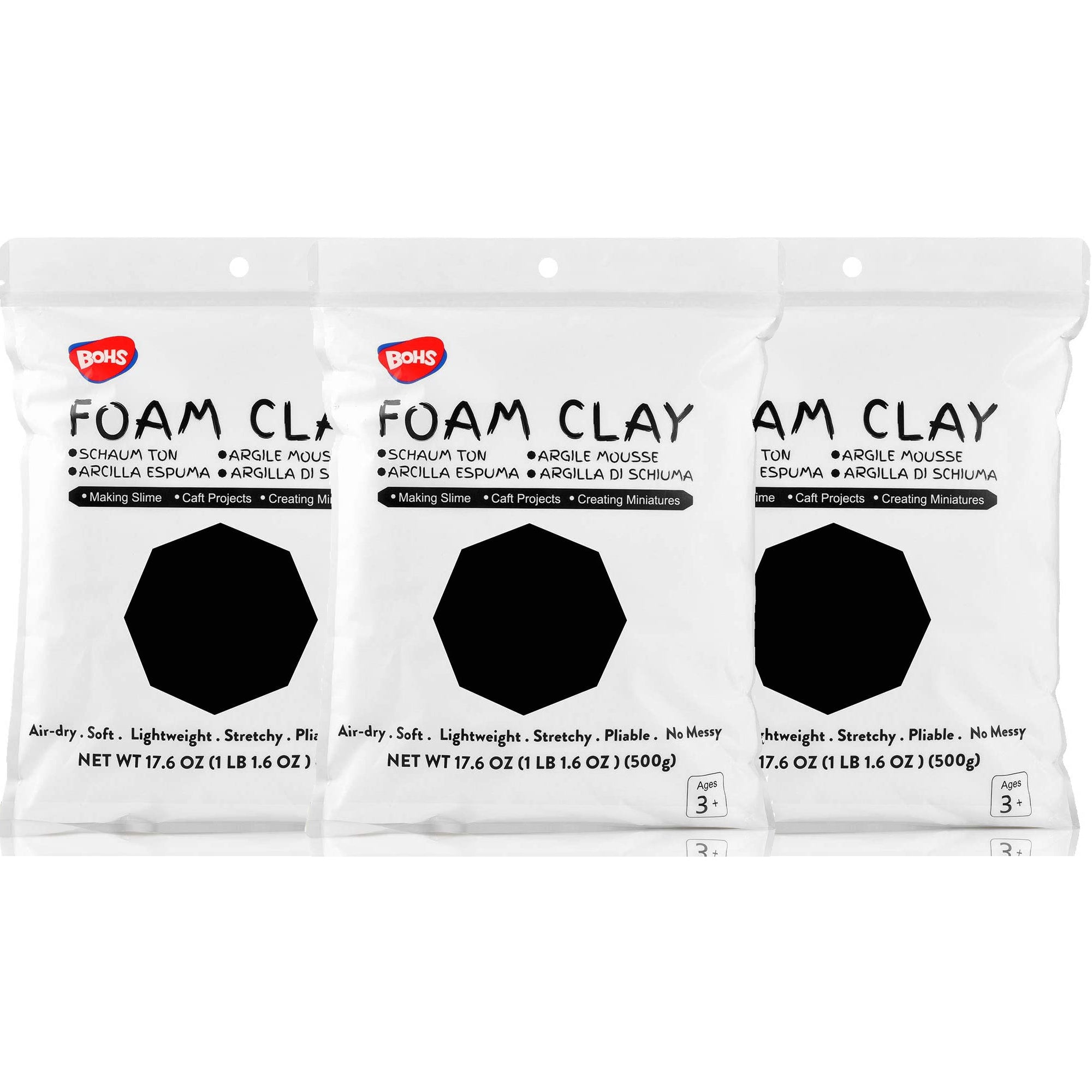 BOHS White Foam Clay,3pcs 3.3 Lbs - Squishy,Soft, Air Dry -for School Project,Cosplay Mask, Slime Addition Supplies BOHS Toys