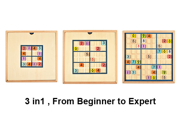 BOHS Wooden Color Sudoku - 3 in 1 Easy to Hard - with Book of 320 Sudoku Puzzles - Desktop Brain Teaser Game Toys