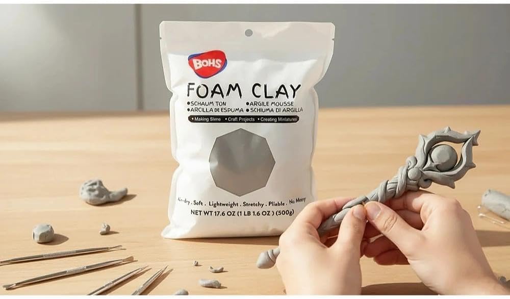 BOHS Gray Foam Clay - Moldable,Squishy,Air Dry,High Density -for Cosplay Costume,Butter Slime,Figures -Easy to Mold, Sand and Paint-1.1 Lbs/500Grams bohs toys