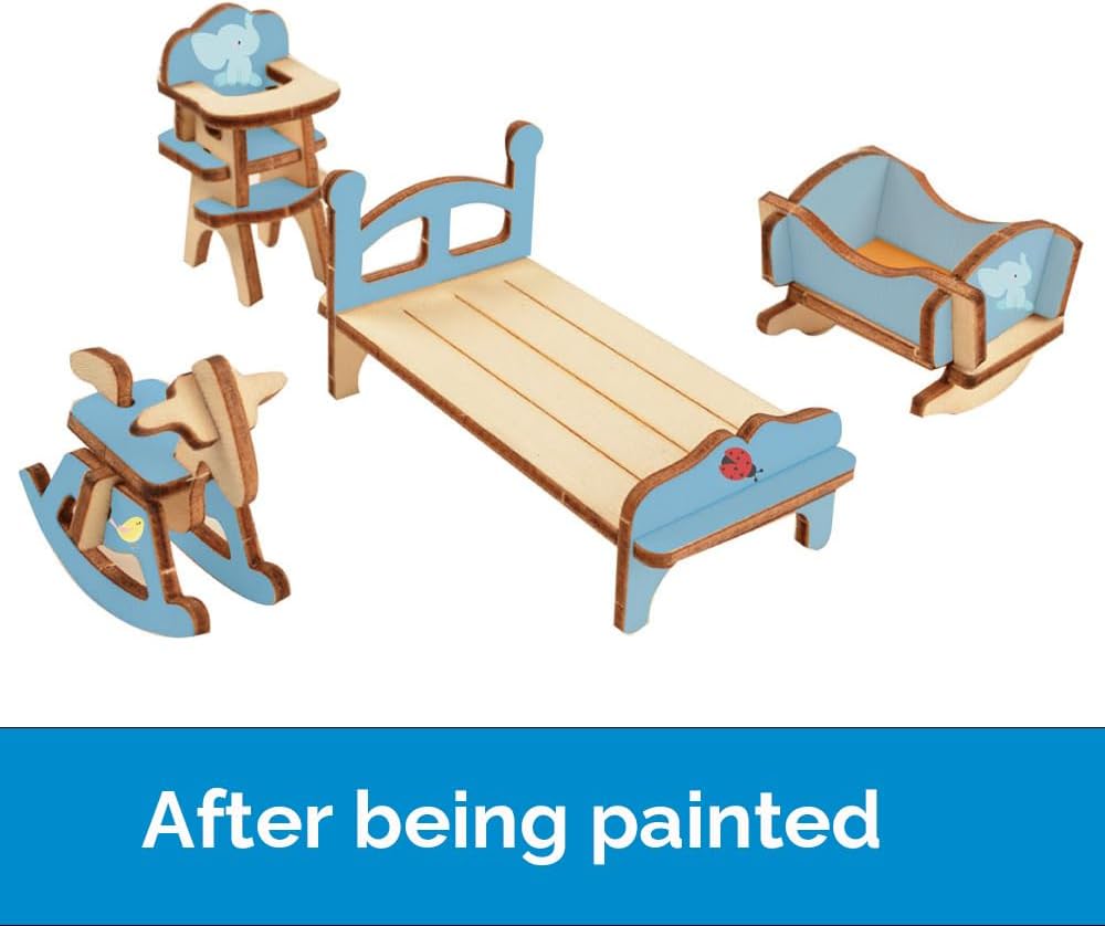 BOHS Scale 1:12 Dollhouse Furniture Set - Wooden 3D Puzzles - 28 PCS Dollhouse Furniture for Six Rooms