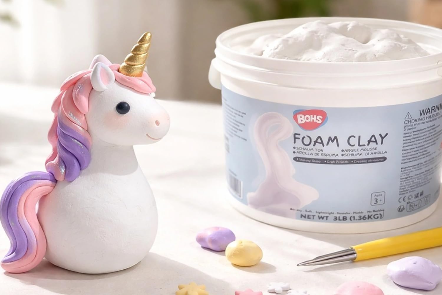 BOHS White Squishy Slime and Modeling Foam Clay, Air Dry, for School Arts & Crafts Project ,3 Pound/ 1.36 KG, Age 3 Years & up