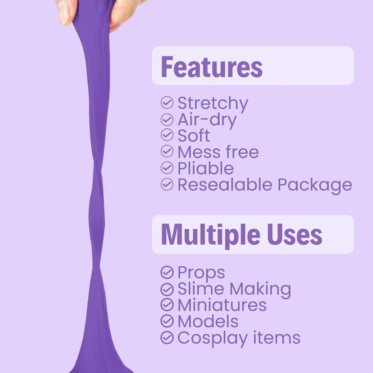BOHS Violet Modeling Foam Clay - Squishy,Soft, Air Dry -for School Project,Cosplay,Fake Bake, Slime Supplies-1.1 Lbs/ 500 Grams BOHS Toys