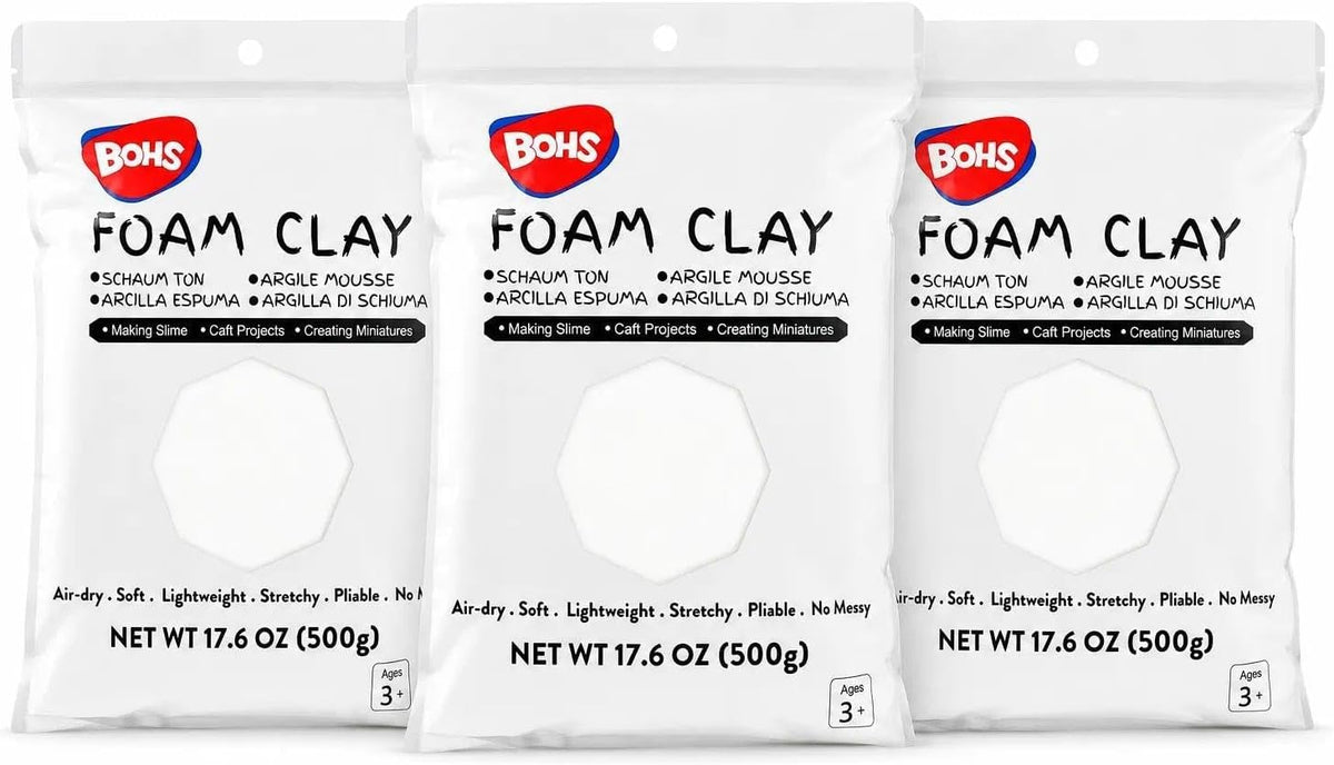 BOHS White Foam Clay,3pcs 3.3 Lbs - Squishy,Soft, Air Dry -for School Project,Cosplay Mask, Slime Addition Supplies BOHS Toys