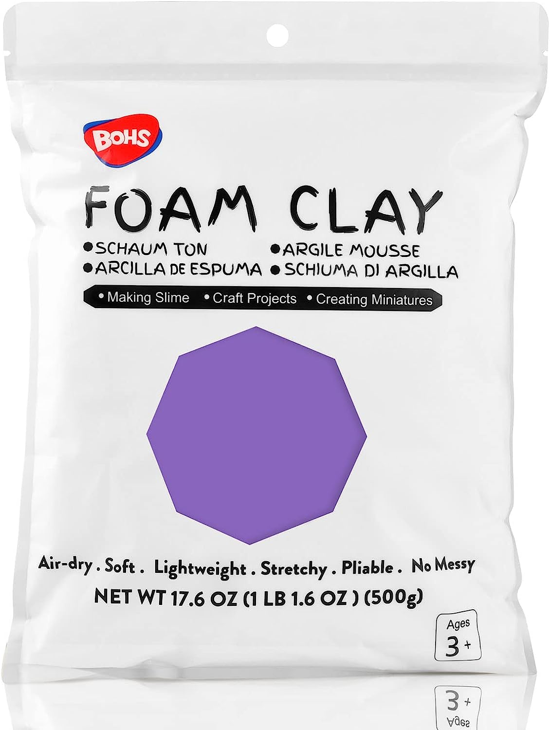 BOHS Violet Modeling Foam Clay - Squishy,Soft, Air Dry -for School Project,Cosplay,Fake Bake, Slime Supplies-1.1 Lbs/ 500 Grams
