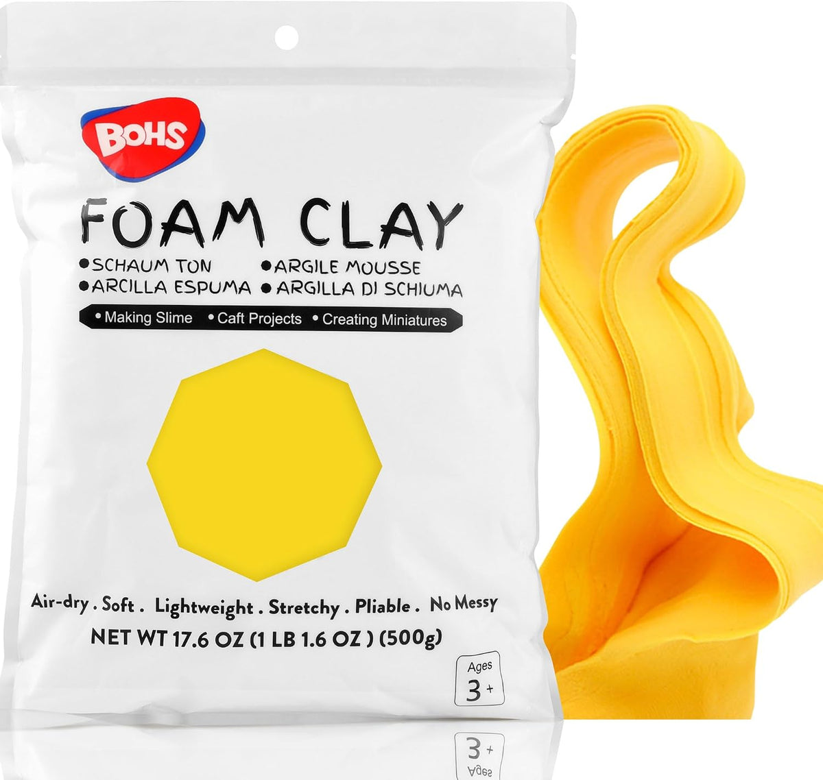 BOHS Super Light Slime & Modeling Clay, Air Dry, for Preschool Arts & Crafts,1.1 Pound/500Grams (Gold Yellow) BOHS Toys