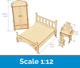 BOHS Scale 1:12 Dollhouse Furniture Set - Wooden 3D Puzzles - 28 PCS Dollhouse Furniture for Six Rooms
