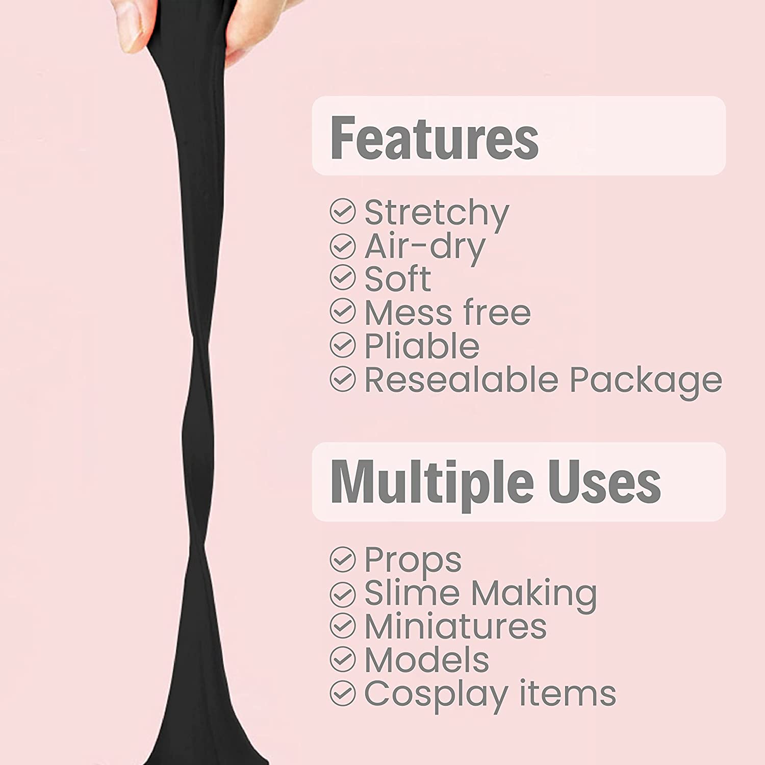 BOHS Arcilla de espuma ligera, secado al aire, para artes y manualidades preescolares, 1.1 libras (negro)