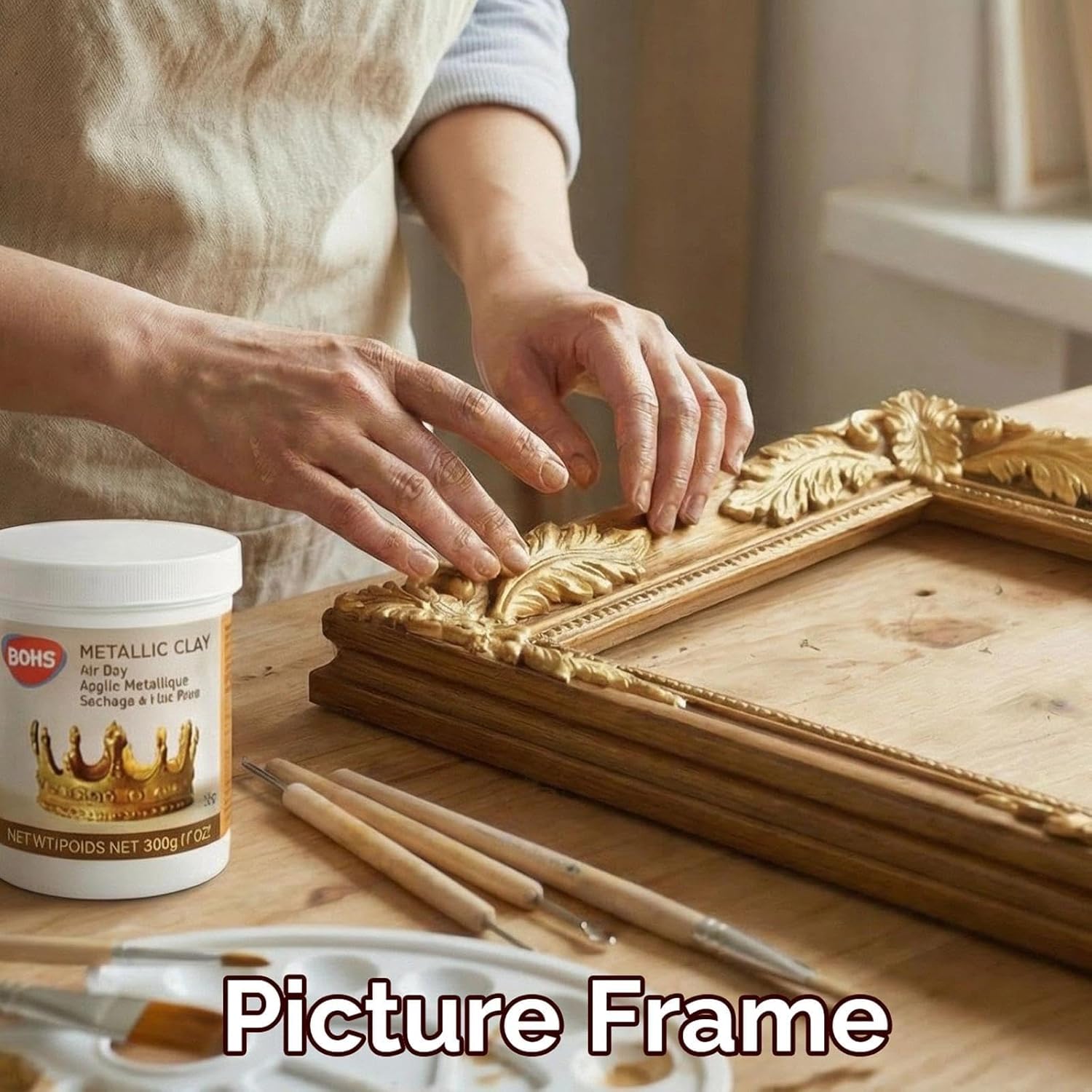 BOHS Golden Metallic Clay - 200g,Air Dry,Shiny - for Item Decoration, Figures,Props Sculpting Materials