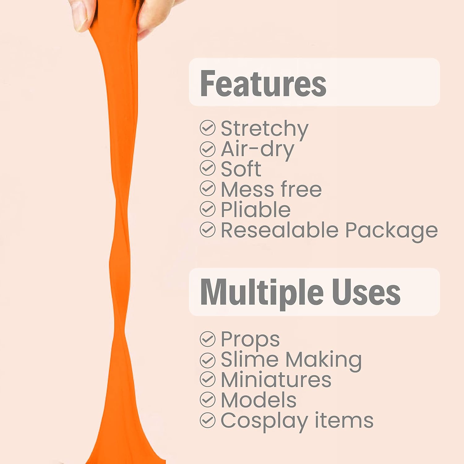 BOHS Orange Modeling Foam Clay - Squishy,Soft, Air Dry -for School Project,Cosplay,Fake Bake, Slime Supplies-1.1 Lbs/ 500 Grams bohs toys