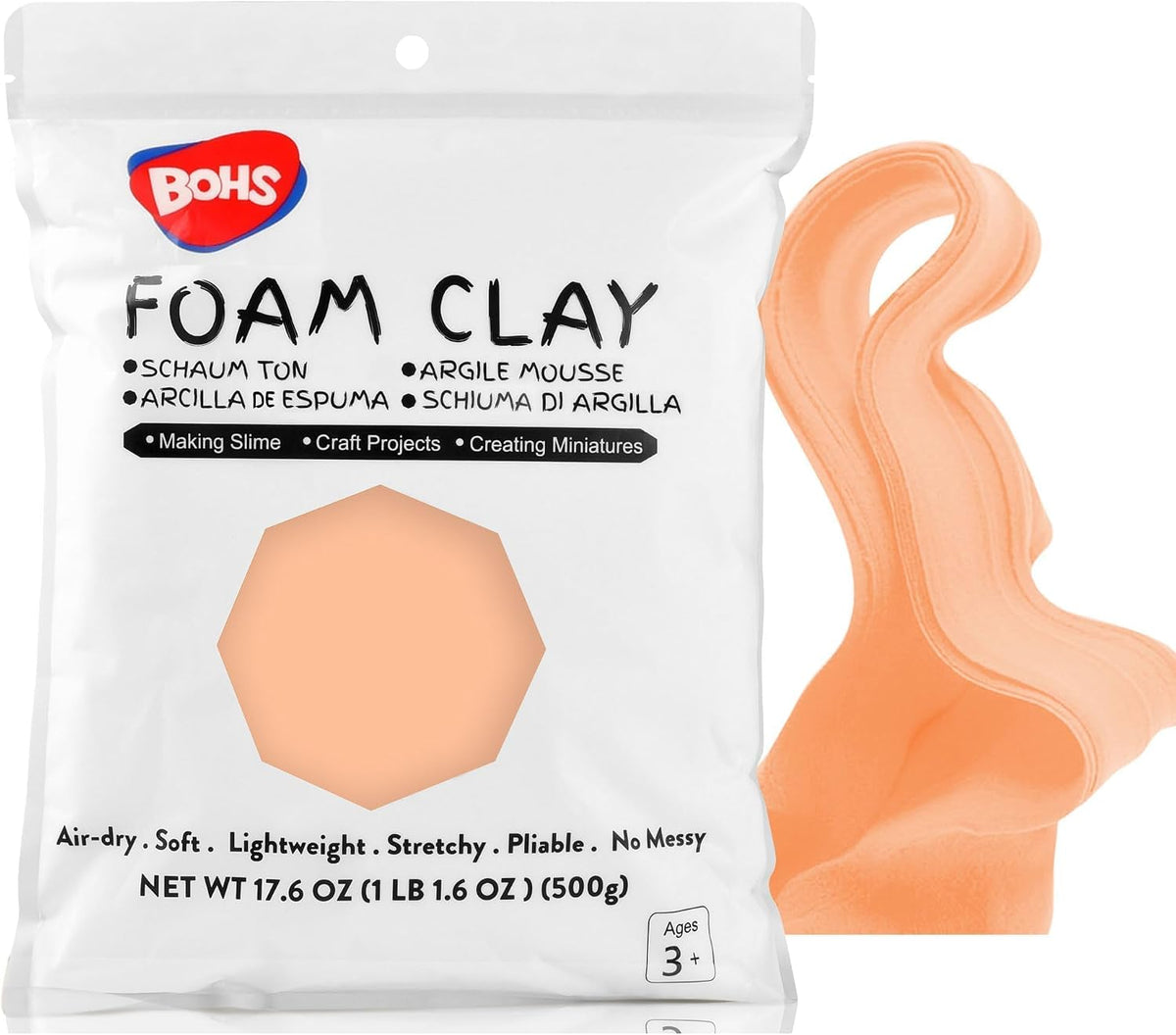 BOHS Peach Skin Modeling Foam Clay - Squishy,Soft, Air Dry -for School Project,Cosplay,Fake Bake, Slime Supplies-1.1 Lbs/ 500 Grams BOHS Toys