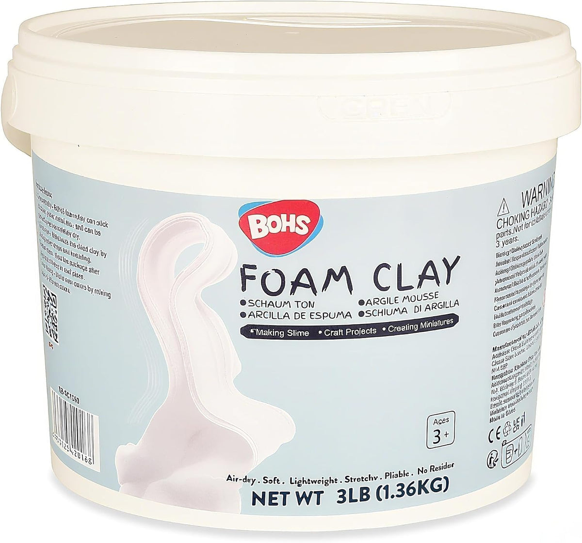 BOHS Foam Clay Pro - 3 lbs Bucket, Air Dry, No Cracks, No Stains - Modeling Clay for Adult Arts & Crafts Projects, Cosplay Items, Figurines - Age 3 Years & up BOHS Toys