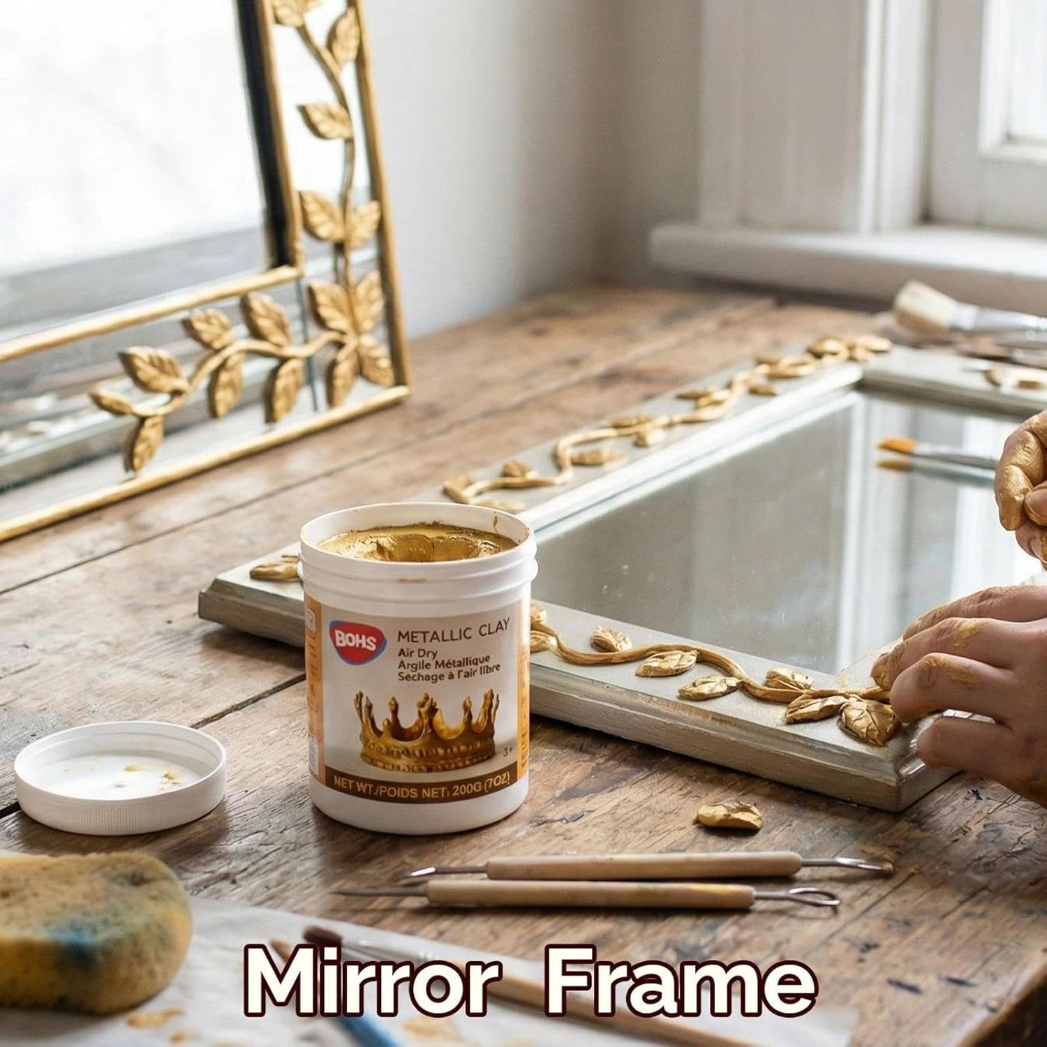 BOHS Golden Metallic Clay - 200g,Air Dry,Shiny - for Item Decoration, Figures,Props Sculpting Materials