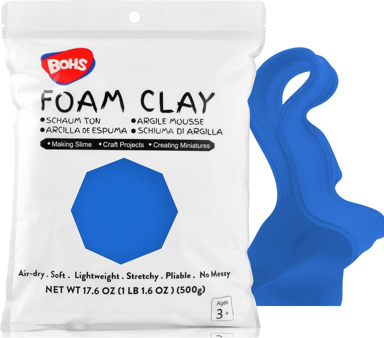 BOHS Blue Modeling Foam Clay - Squishy,Soft, Air Dry -for School Project,Cosplay,Fake Bake, Slime Supplies-1.1 Lbs/ 500 Grams BOHS Toys