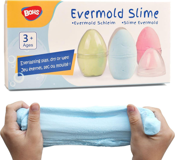 BOHS Evermold Slime Tri-Color Egg Set - Never Harden, Stretchy & Moldable - Play Anywhere from Tabletop to Bathtub & Pool- Ideal for Easter Day Gifts & Party Favors