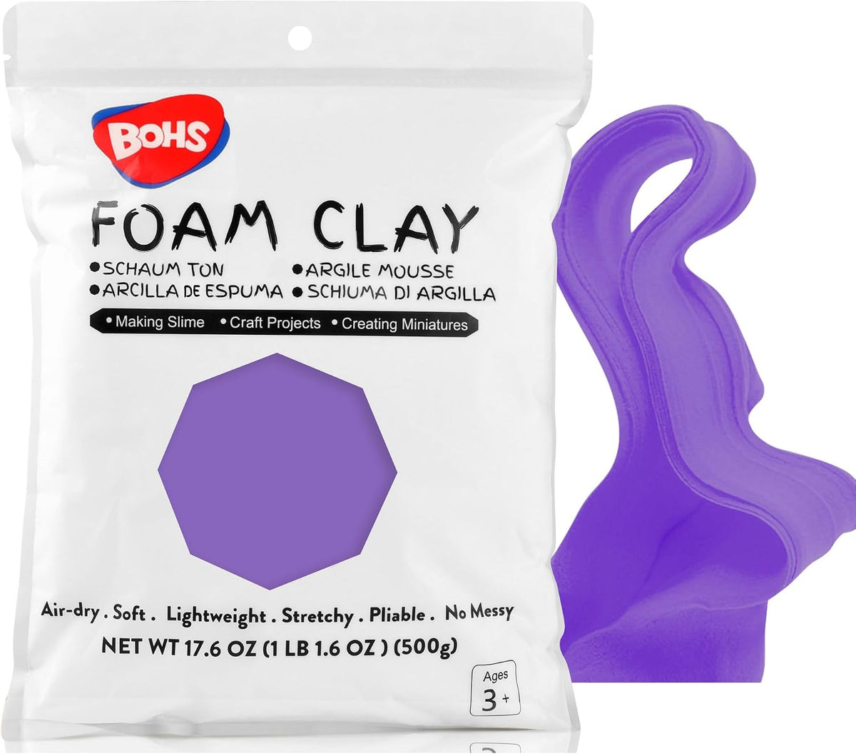 BOHS Violet Modeling Foam Clay - Squishy,Soft, Air Dry -for School Project,Cosplay,Fake Bake, Slime Supplies-1.1 Lbs/ 500 Grams BOHS Toys