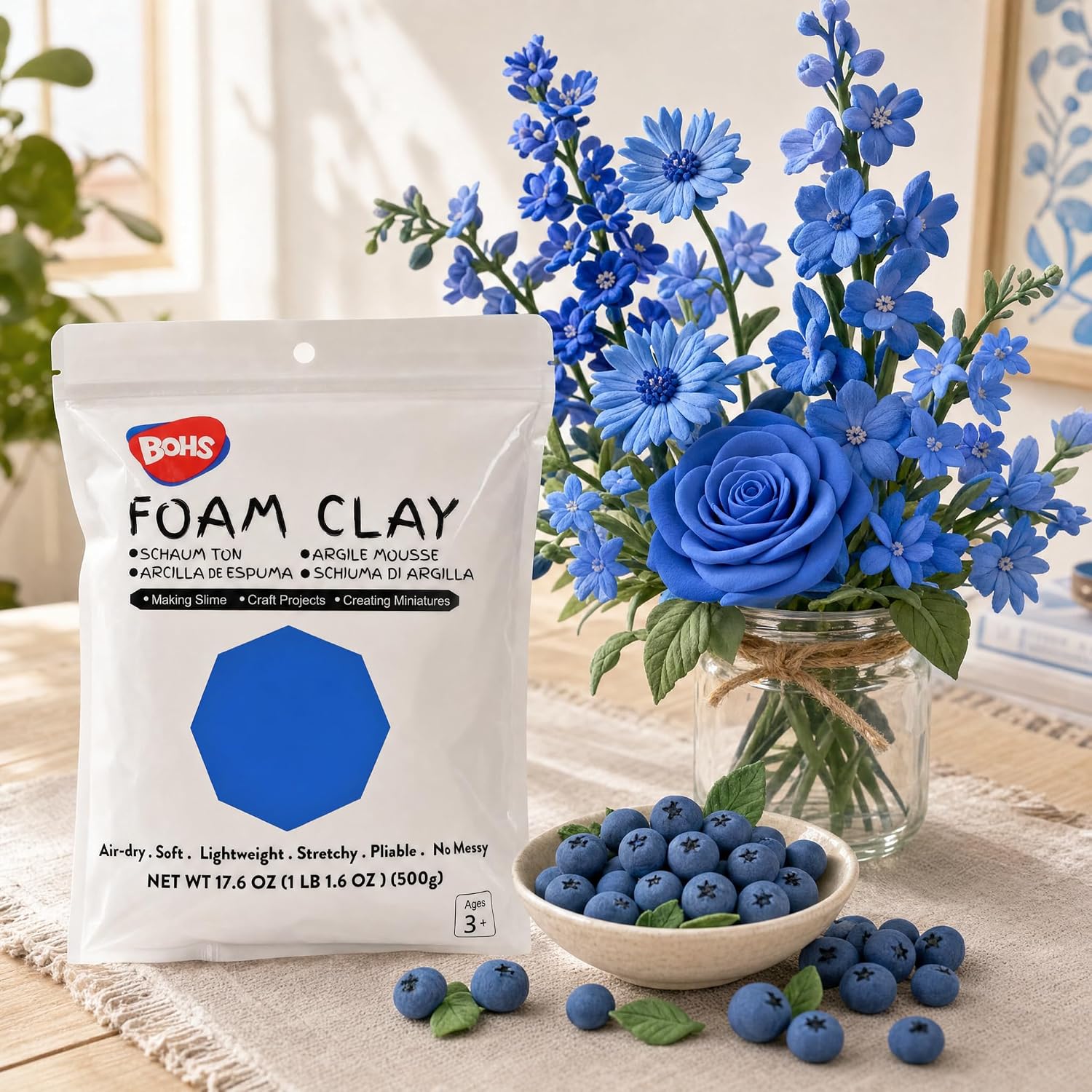 BOHS Blue Modeling Foam Clay - Squishy,Soft, Air Dry -for School Project,Cosplay,Fake Bake, Slime Supplies-1.1 Lbs/ 500 Grams BOHS Toys