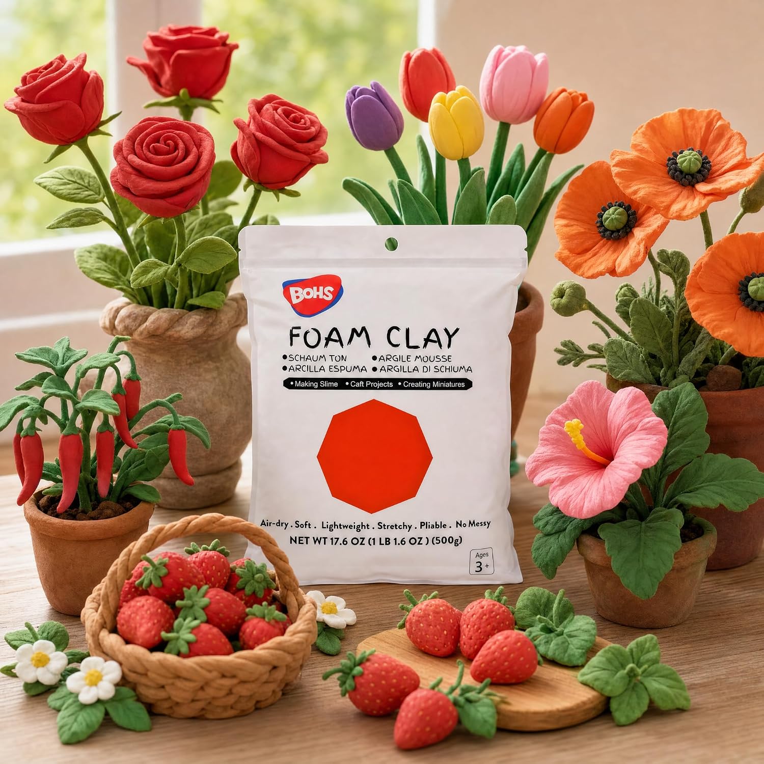 BOHS Red Modeling Foam Clay - Squishy,Soft, Air Dry -for School Project,Cosplay,Fake Bake, Slime Mix-ins -1.1 Lbs/ 500 Grams BOHS Toys