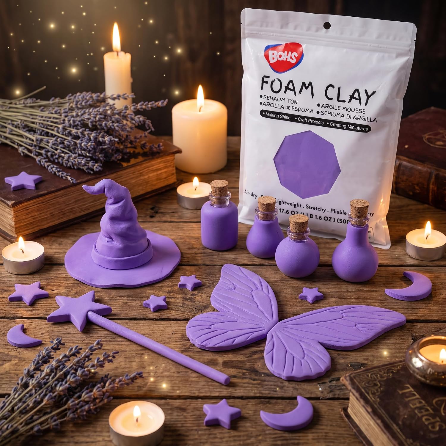 BOHS Violet Modeling Foam Clay - Squishy,Soft, Air Dry -for School Project,Cosplay,Fake Bake, Slime Supplies-1.1 Lbs/ 500 Grams BOHS Toys
