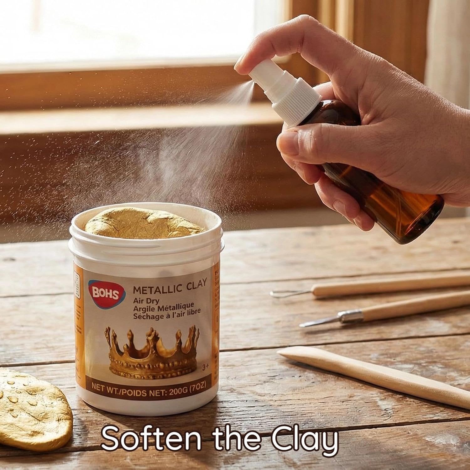 BOHS Golden Metallic Clay - 200g,Air Dry,Shiny - for Item Decoration, Figures,Props Sculpting Materials