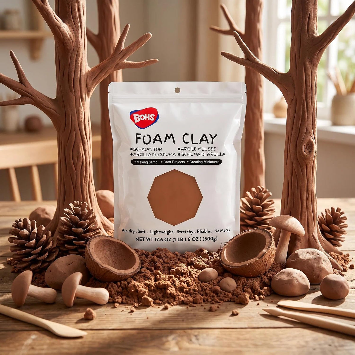 BOHS Milk Chocolate Brown Modeling Foam Clay - Squishy,Soft, Air Dry -for School Project,Cosplay,Fake Bake, Slime Supplies-1.1 Lbs/ 500 Grams bohs toys