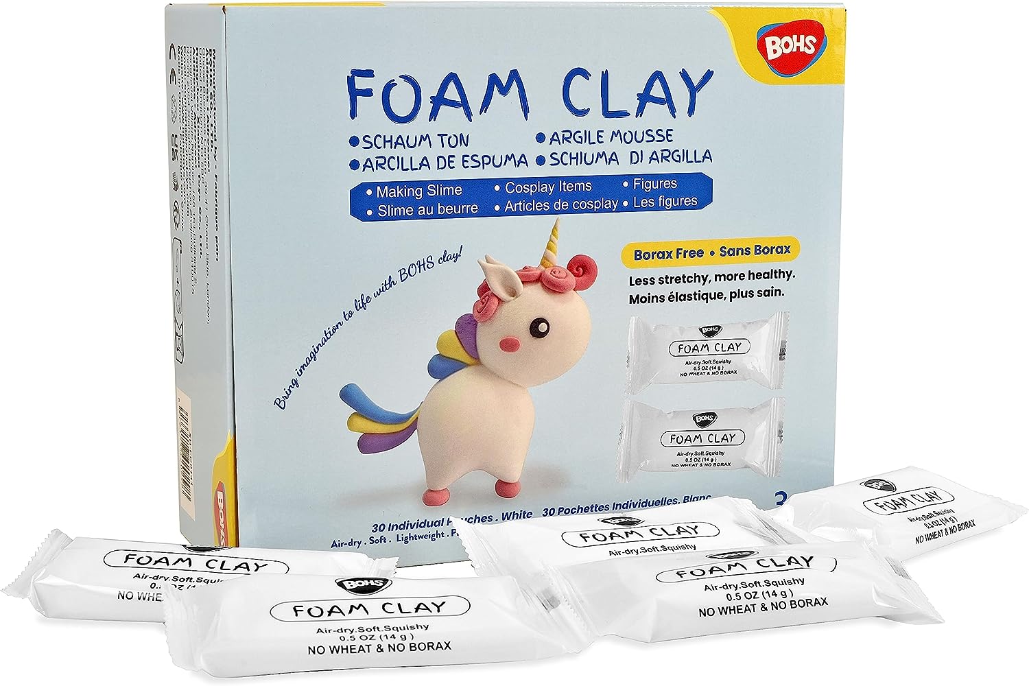 BOHS White Modeling Foam Clay- Air Dry, Squishy,Pliable - Molding Clay