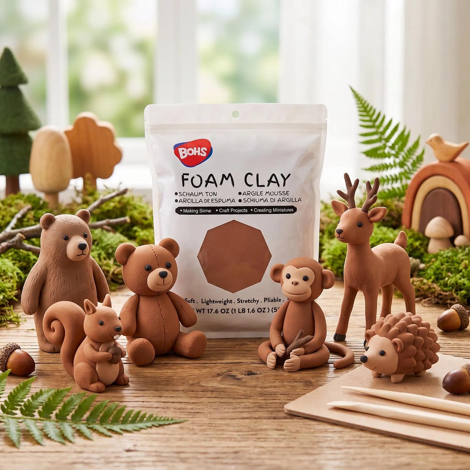BOHS Milk Chocolate Brown Modeling Foam Clay - Squishy,Soft, Air Dry -for School Project,Cosplay,Fake Bake, Slime Supplies-1.1 Lbs/ 500 Grams bohs toys