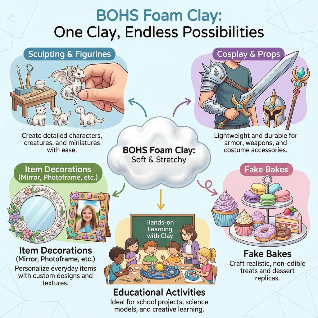 BOHS White Foam Clay,3pcs 3.3 Lbs - Squishy,Soft, Air Dry -for School Project,Cosplay Mask, Slime Addition Supplies BOHS Toys