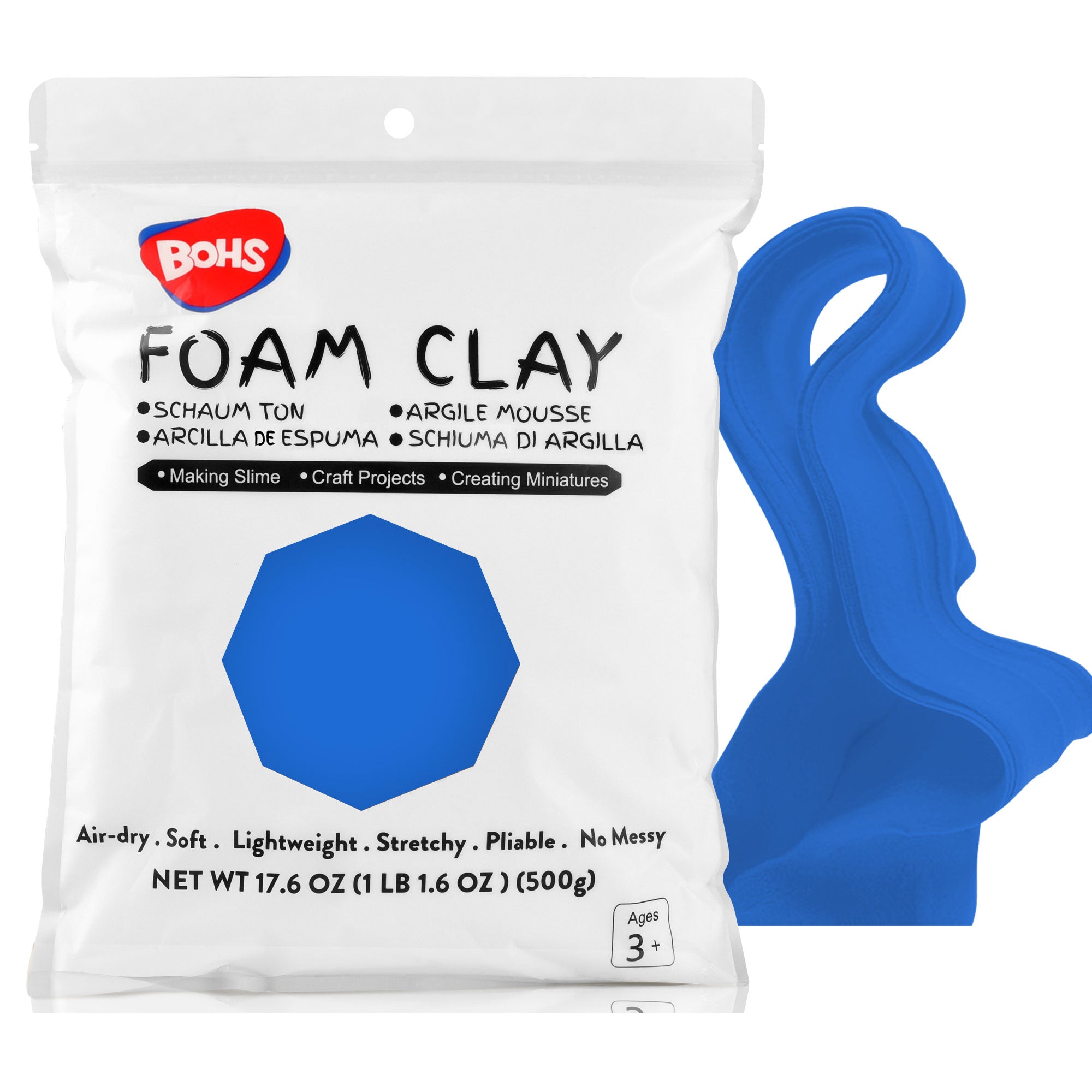 BOHS White Ultra-Light Slime and Foam Modeling Clay, Air Dry, para artes y manualidades preescolares, 1.1 lbs / 500 gramos
