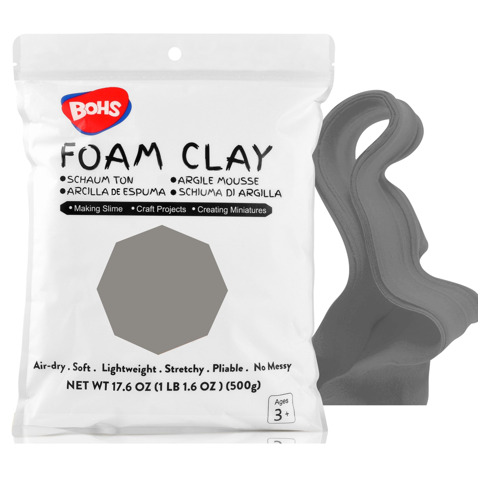 BOHS White Ultra-Light Slime and Foam Modeling Clay, Air Dry, para artes y manualidades preescolares, 1.1 lbs / 500 gramos