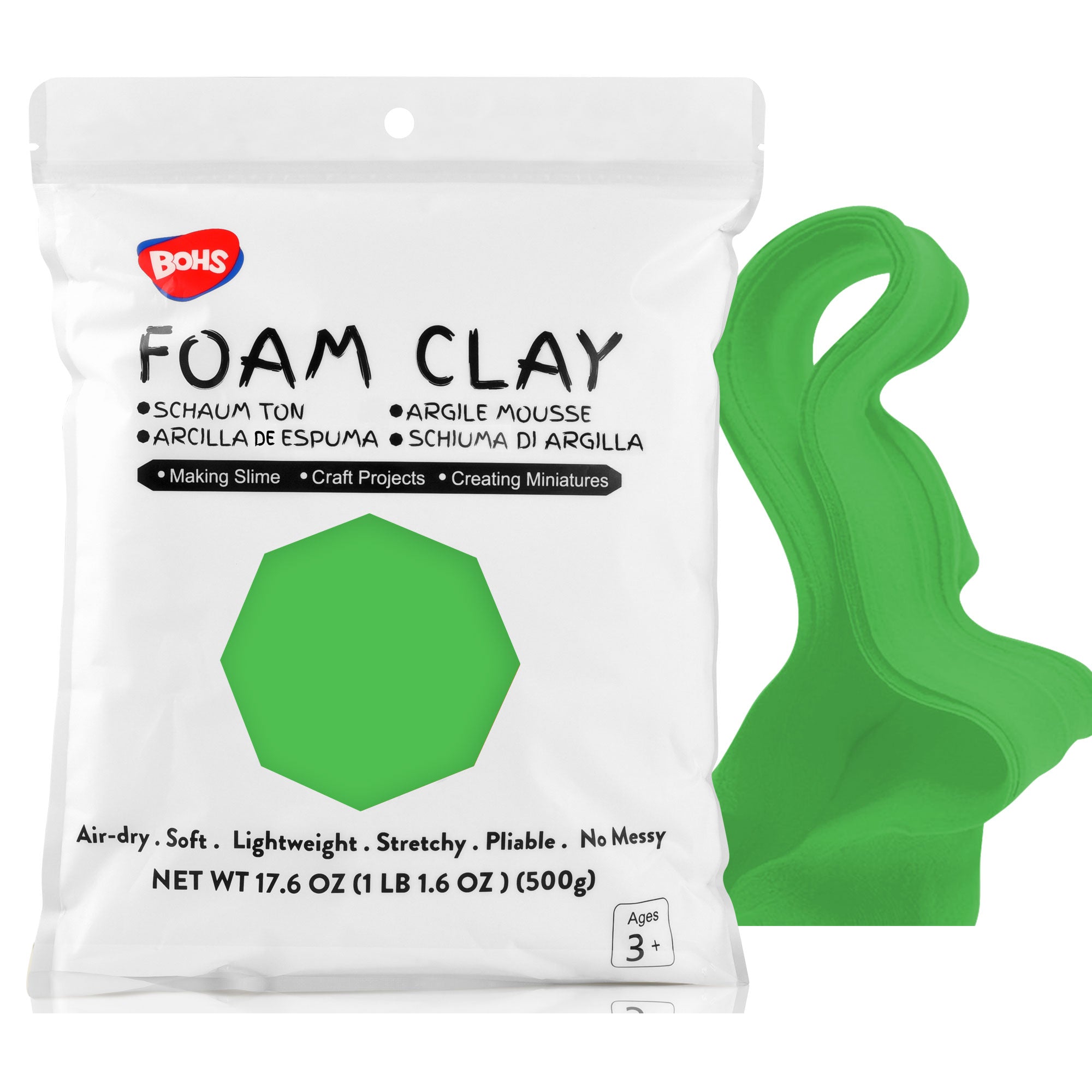 BOHS Modeling Foam Clay - Squishy,Soft, Air Dry -for School Project,Cosplay,Fake Bake, Slime Supplies-1.1 Lbs/ 500 Grams