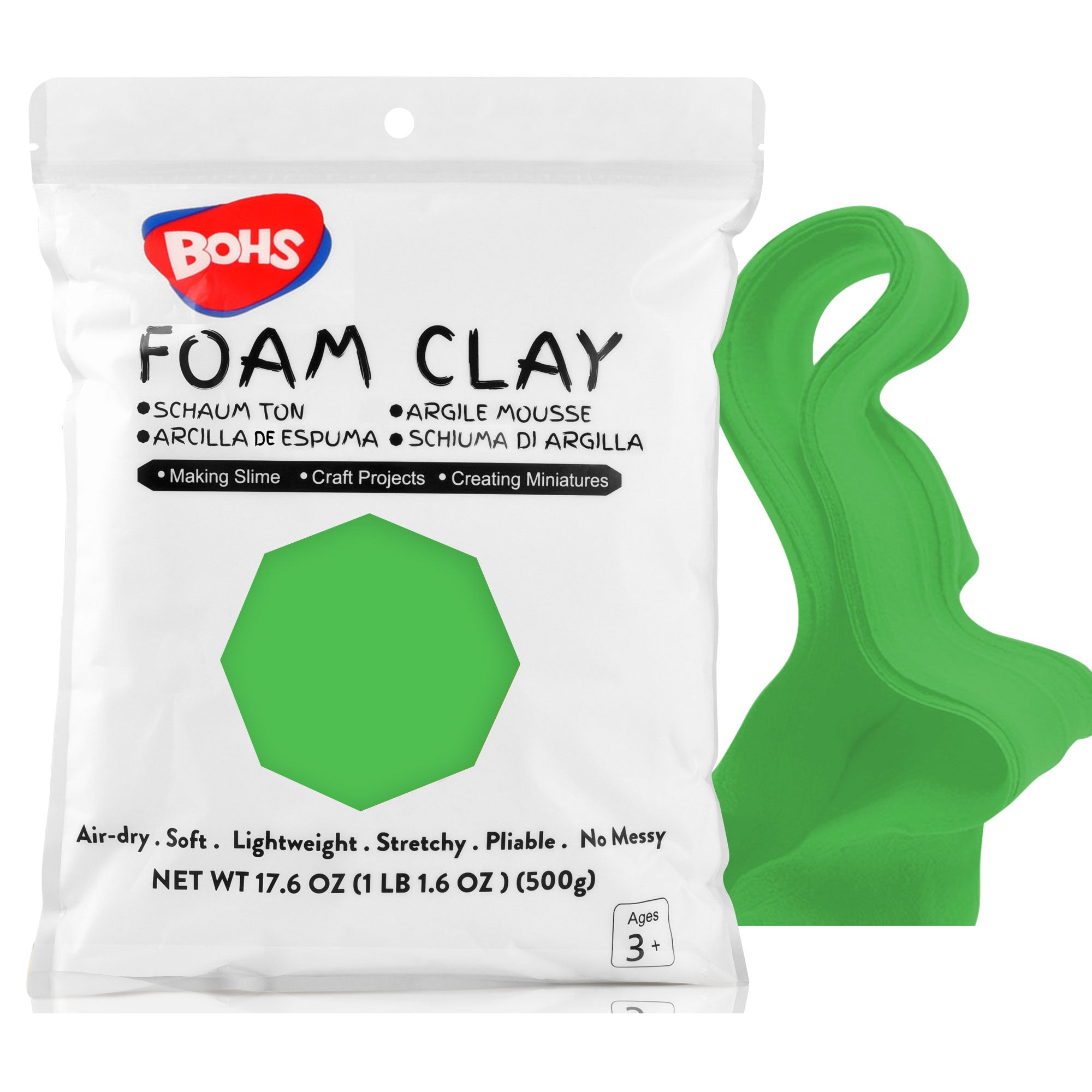 BOHS White Ultra-Light Slime and Foam Modeling Clay, Air Dry, para artes y manualidades preescolares, 1.1 lbs / 500 gramos