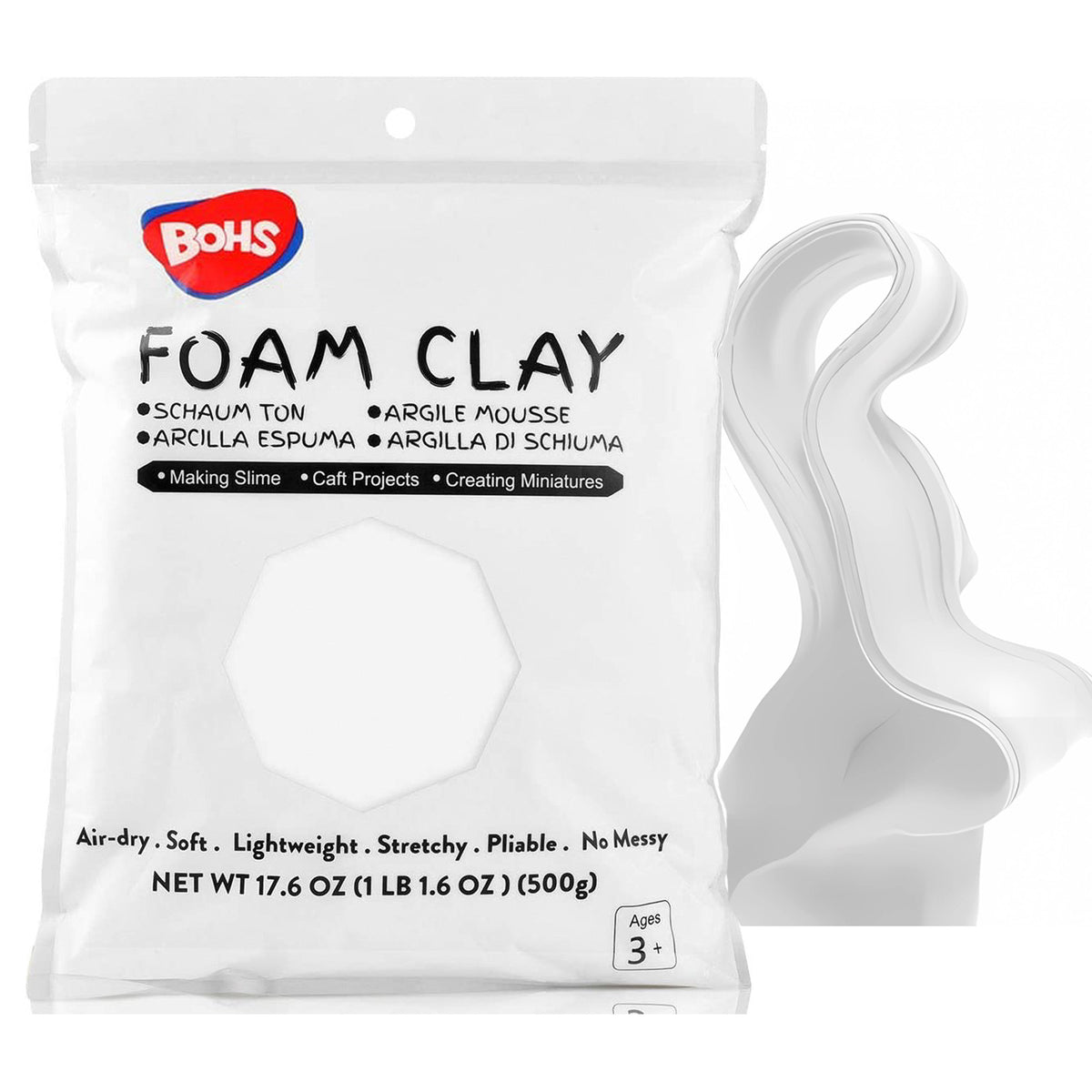 BOHS Modeling Foam Clay - Squishy,Soft, Air Dry -for School Project,Cosplay,Fake Bake, Slime Supplies-1.1 Lbs/ 500 Grams