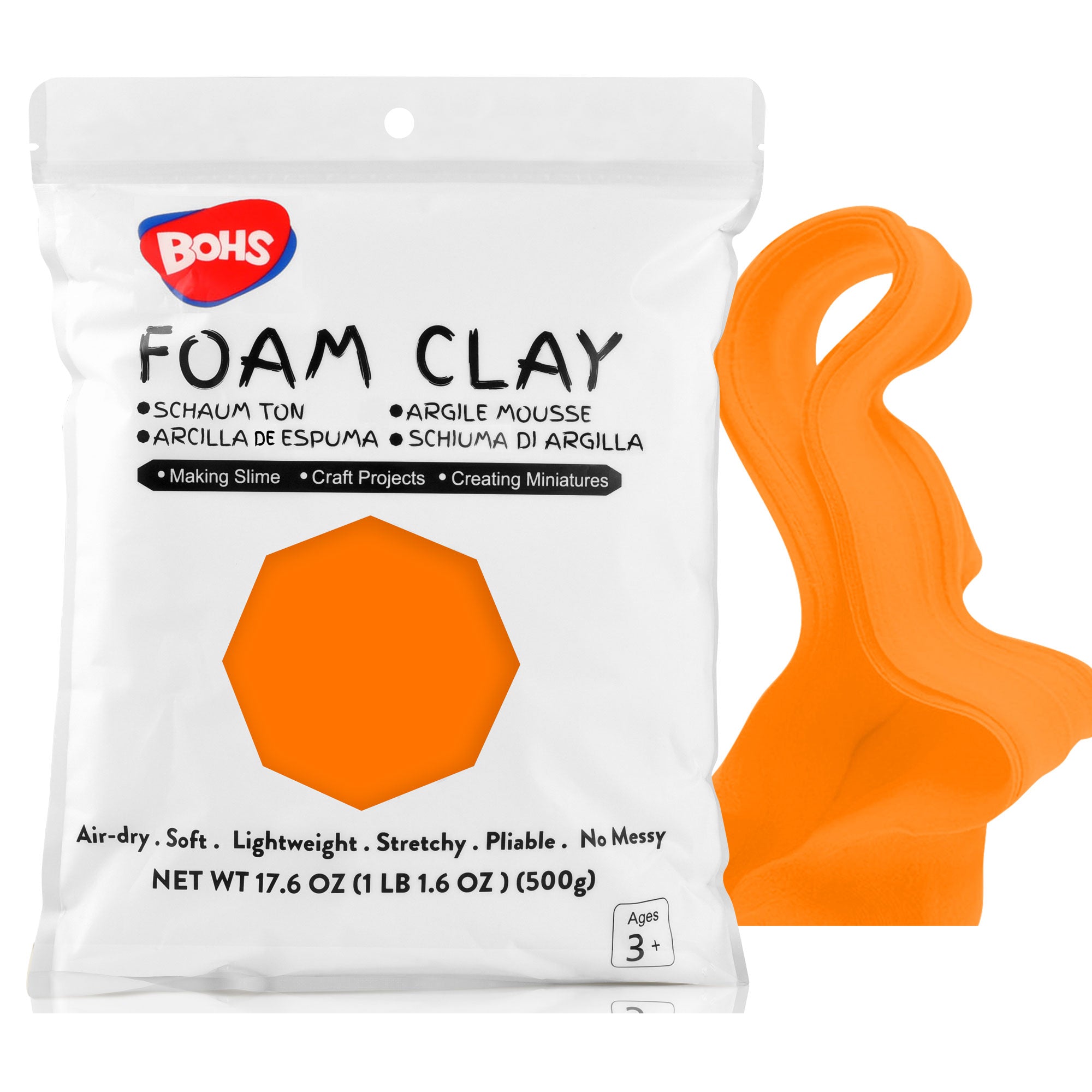 BOHS White Ultra-Light Slime and Foam Modeling Clay, Air Dry, para artes y manualidades preescolares, 1.1 lbs / 500 gramos