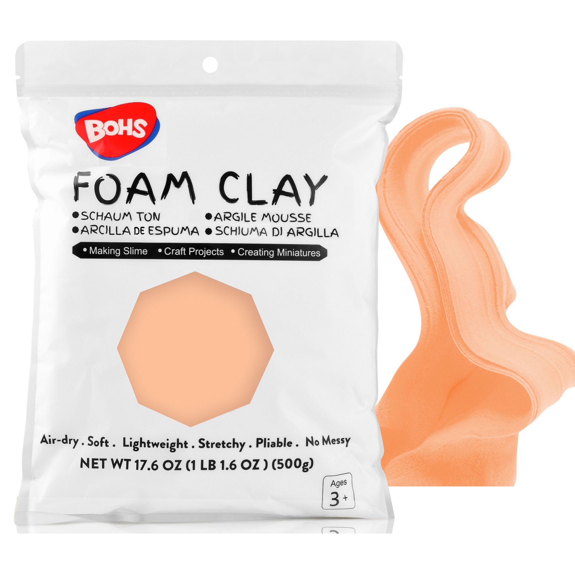 BOHS White Ultra-Light Slime and Foam Modeling Clay, Air Dry, para artes y manualidades preescolares, 1.1 lbs / 500 gramos