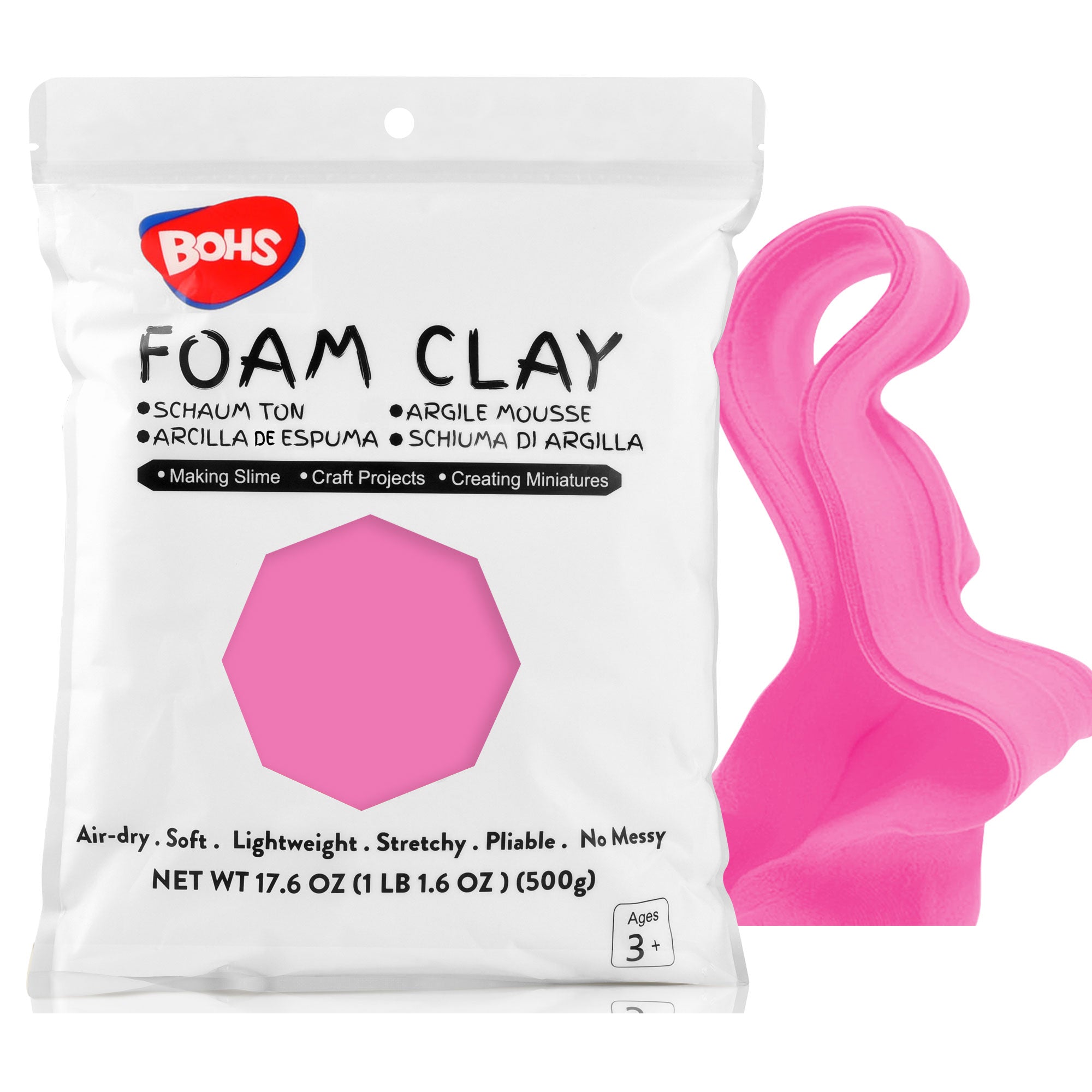 BOHS White Ultra-Light Slime and Foam Modeling Clay, Air Dry, para artes y manualidades preescolares, 1.1 lbs / 500 gramos