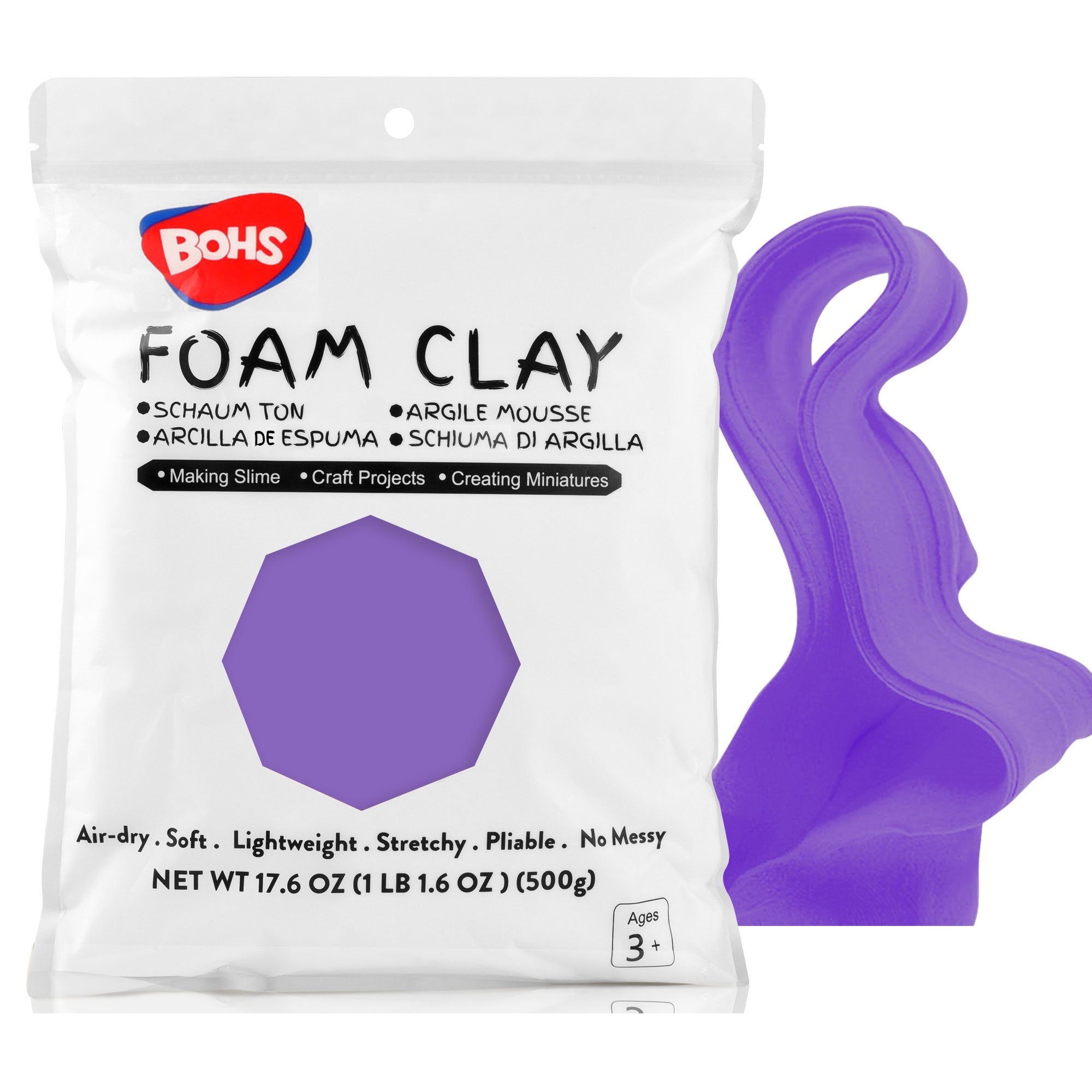 BOHS White Ultra-Light Slime and Foam Modeling Clay, Air Dry, para artes y manualidades preescolares, 1.1 lbs / 500 gramos