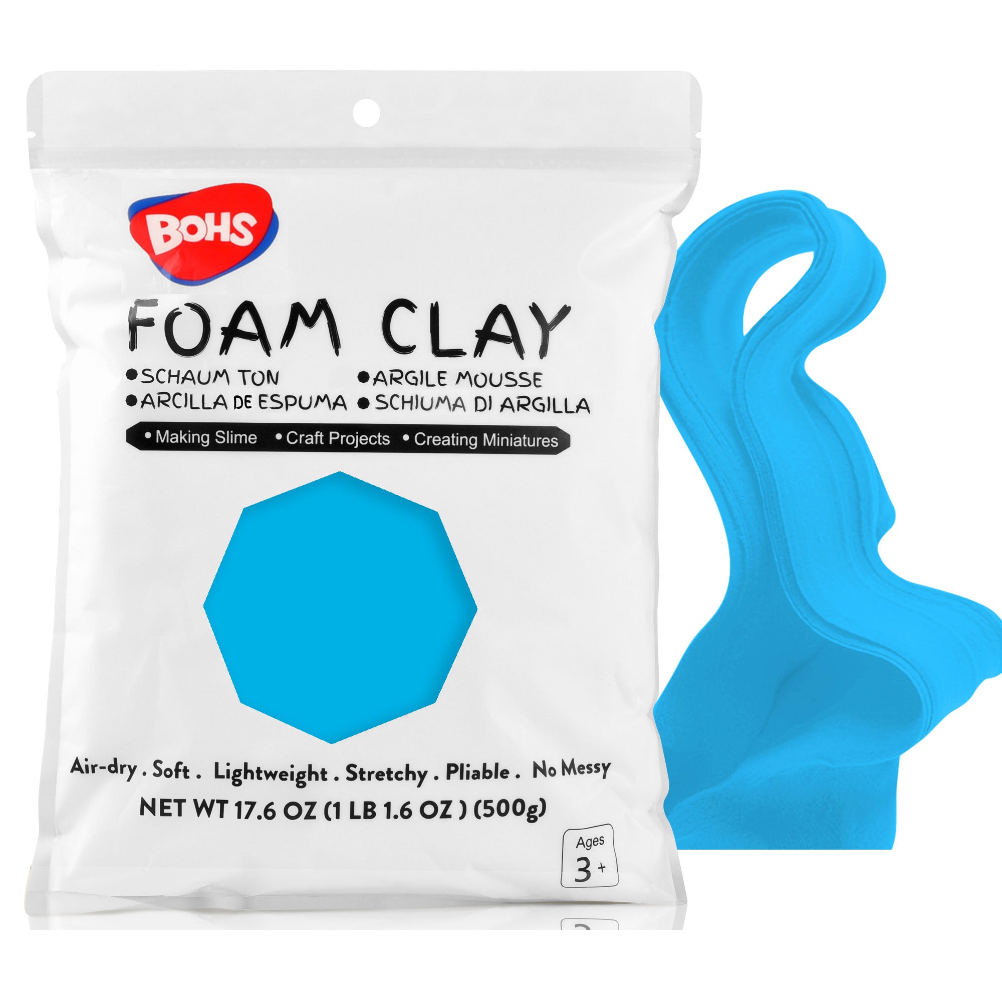 BOHS White Ultra-Light Slime and Foam Modeling Clay, Air Dry, para artes y manualidades preescolares, 1.1 lbs / 500 gramos