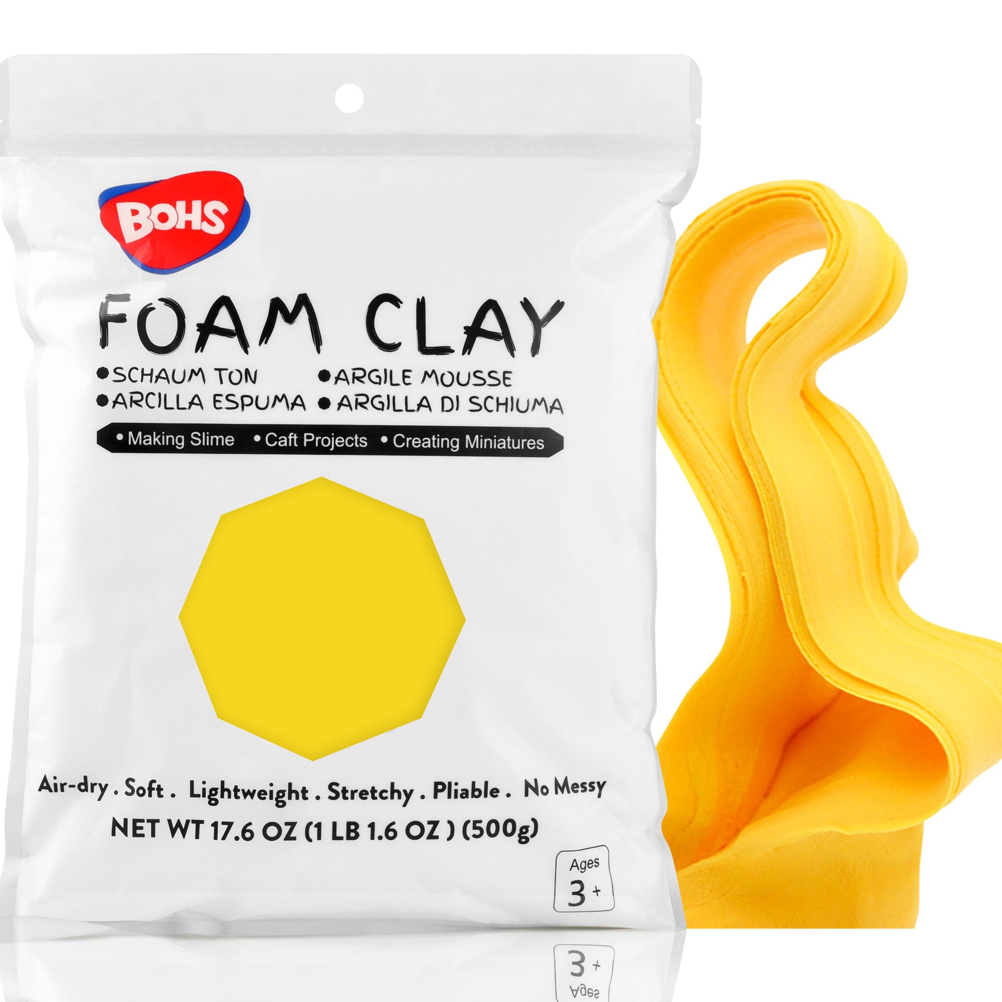 BOHS White Ultra-Light Slime and Foam Modeling Clay, Air Dry, para artes y manualidades preescolares, 1.1 lbs / 500 gramos
