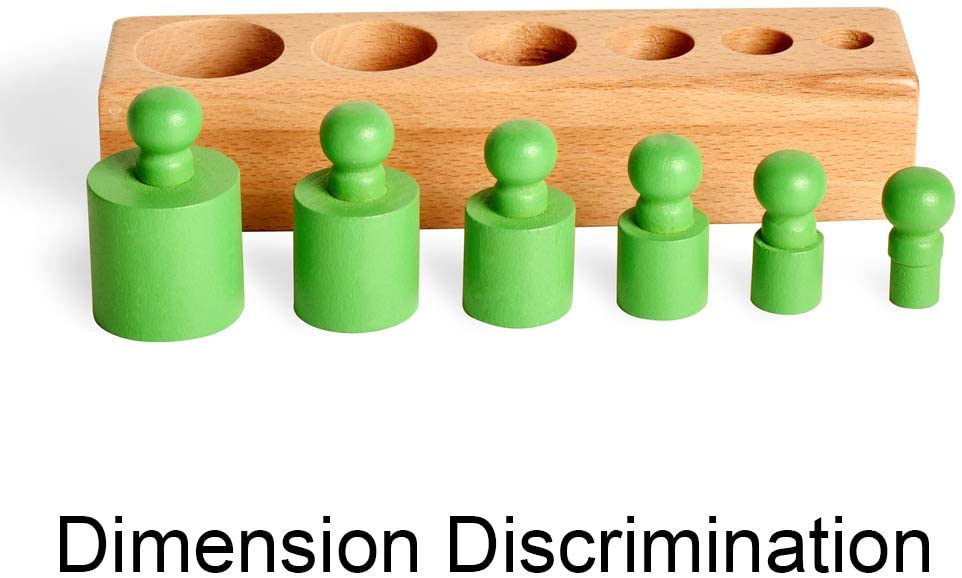 6 Pegs Mini Knobbed Cylinder Blocks Montessori - 6.7 Inches - Colorful Wooden Early Home School Toy - 4pcs Set